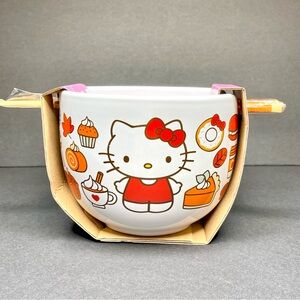 Hello Kitty Pumpkin Spice Ceramic Bowl with Chopsticks